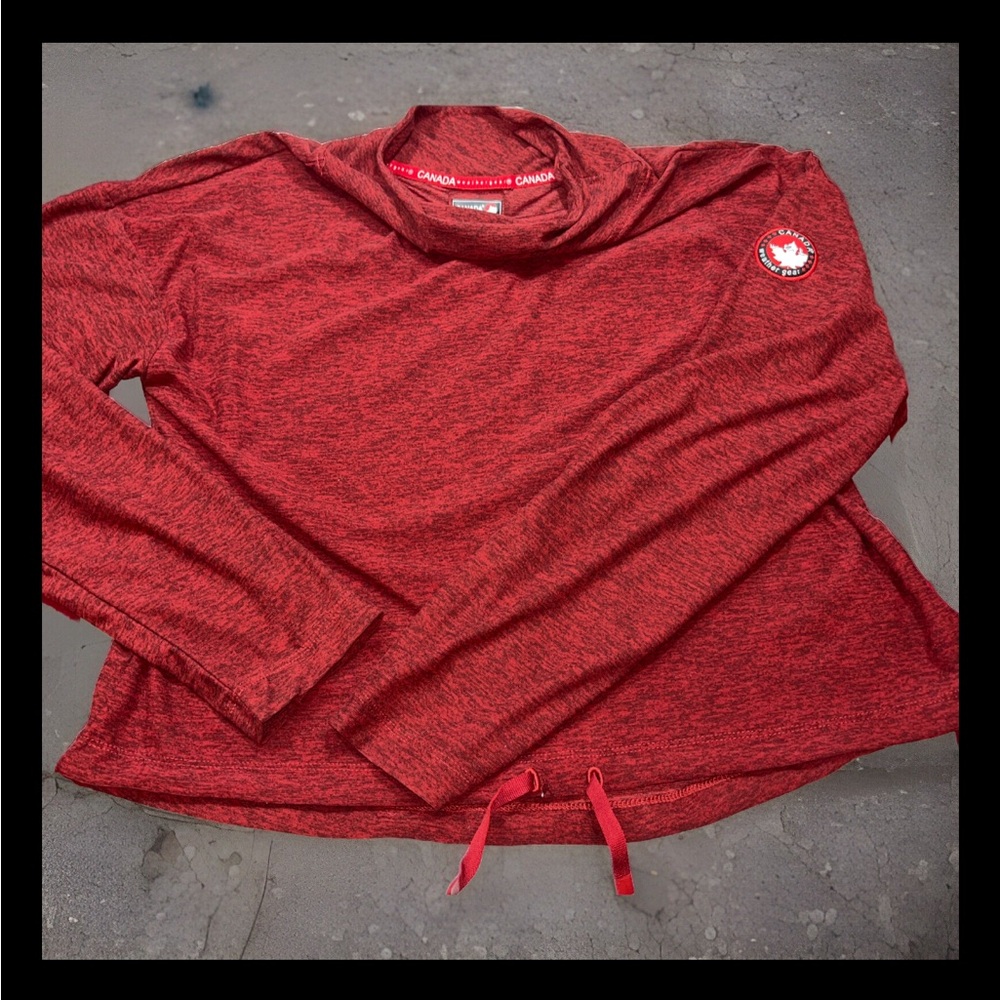 Canada Weather Gear Marled RED Mock Neck Pullover Shirt Cinch Tie Hem 6W6100 MED